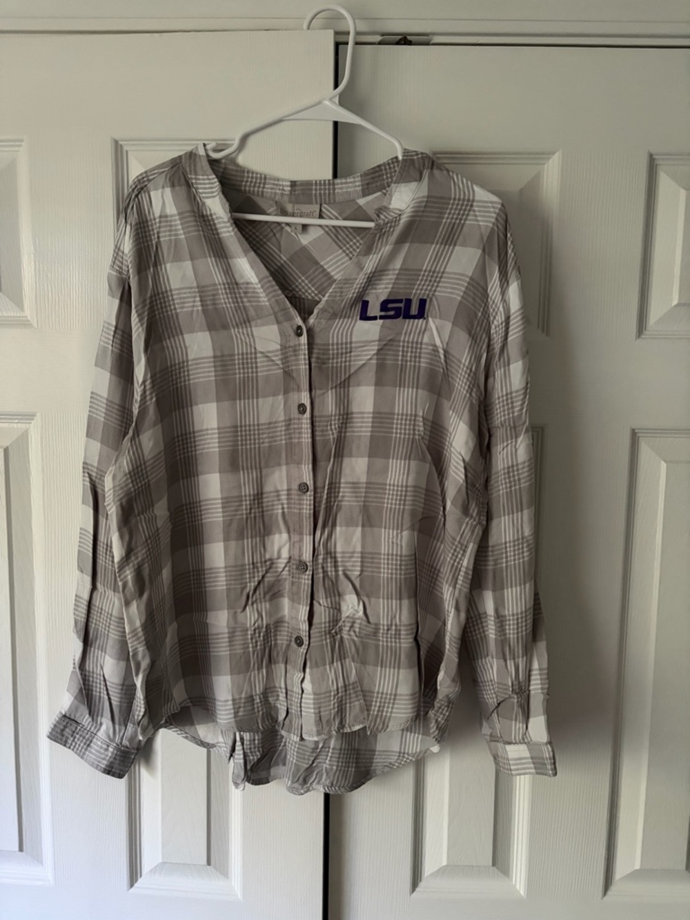 Women’s LSU Gray Plaid Button-Front Shirt